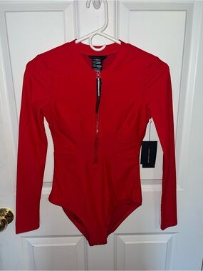NWT Tommy Hilfiger Red Long-Sleeve Bodysuit Swimsuit - Size XS